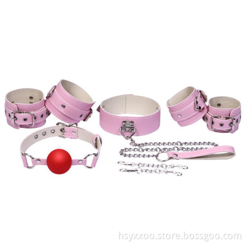 Janpanese Male Sex Adult 5PCS Bondage Kit handcuff ball gag coller and ankle cuff Wholesale